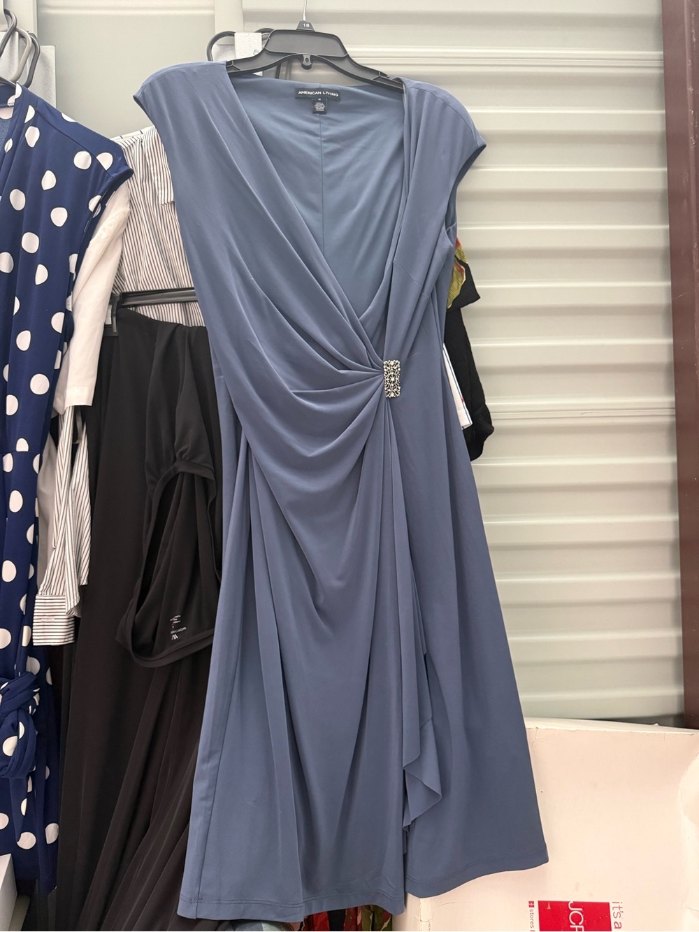 American Living Slate Blue Draped Midi Dress
